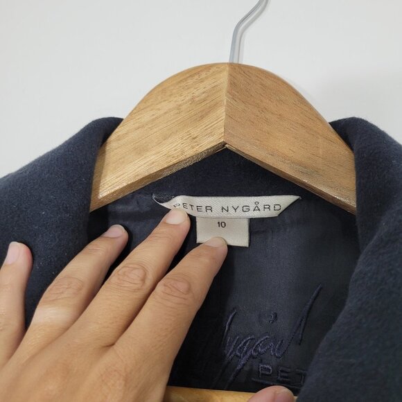 Peter Nygard Dark Navy Blue Double Breasted Pea Coat Flap Wool Blend Pocket 10 - Picture 7 of 11